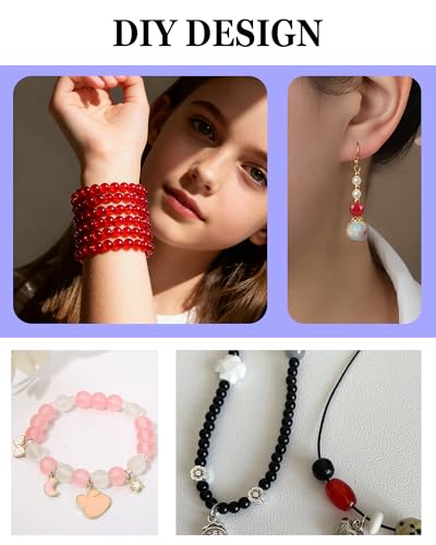 8mm Glass Beads 46PCS Glass Beads for Jewelry Making Charm Round Loose Bead for Bracelet Making Kit (Light Scarlet Glass) - color: Light Scarlet Glass