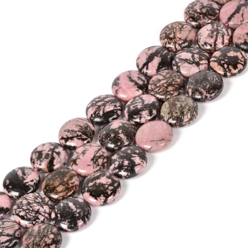 Natural Matrix Rhodonite 20mm Coin Disc Loose Beads 16 Inch for DIY Jewelry Making Beads - color: Matrix Rhodonite