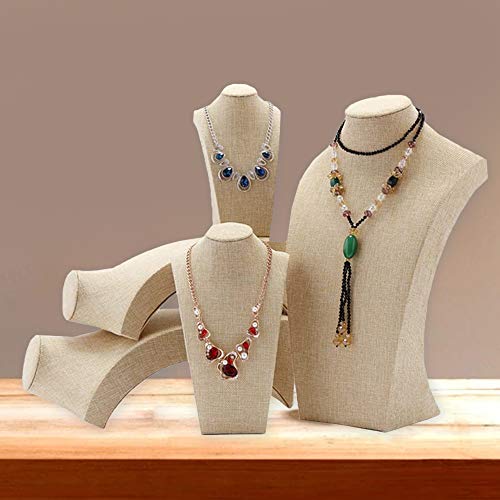 Beige Linen Necklace Display Bust - 15.7" Jewelry Holder for Necklaces, Bracelets, Figure Display Stand (40x23cm) - size: 40X23cm