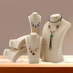Beige Linen Necklace Display Bust - 11.8" Jewelry Holder for Necklaces, Bracelets, Figure Display Stand (30x17cm) - size: 30x17cm