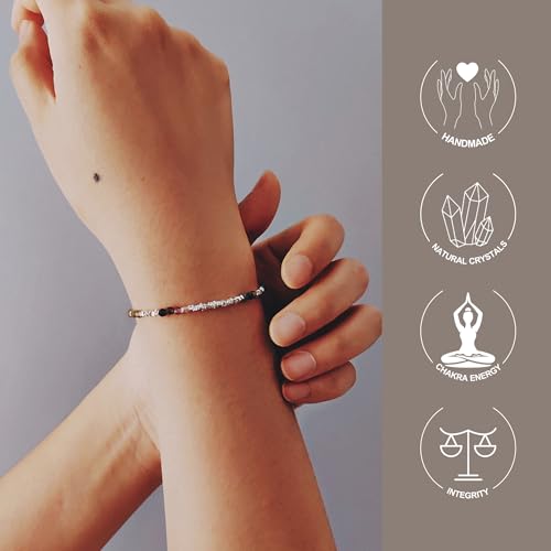 Natural Crystal Cut Bead Bracelet, 925 Silver Faceted Gemstone Jewelry for Women, Handmade Chakra Design Gift for Birthday Christmas Daily Wear - color: Multicolor Tourmaline