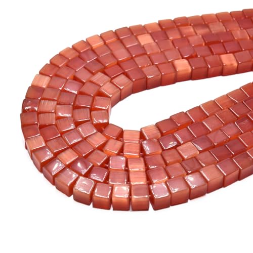 55pcs 7mm Red Cat's Eye Cube Stone Square Gemstone Beads Semi-Precious Craft Supplies for DIY Jewelry Making - color: Cube7mm Red