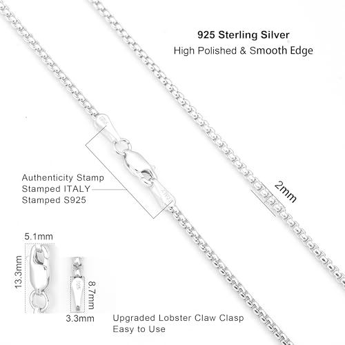 925 Sterling Silver Box Chain Lobster Clasp 2/3/4/5mm Necklace for Women Mens Box Chain Silver/14K Gold Plated Plated Necklace Chain Diamond Cut 16-30 Inches - color: Silver, size: 18, style: 2mm Box Chain