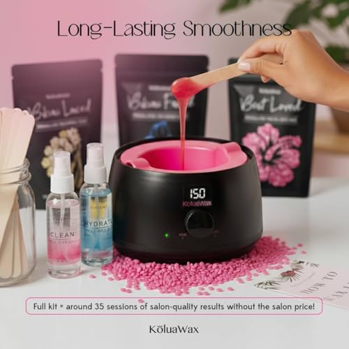 KoluaWax Premium Waxing Kit for Women - Beginner Friendly - Complete Wax Kit that includes 14oz of Wax Beads, Applicator, Pre and Post Care, Suitable for Sensitive Skin (Black) - Mothers Day Gifts - color: Black