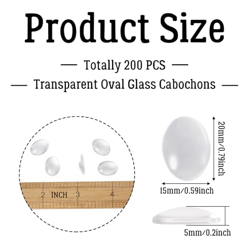 Craftdady 200Pcs Transparent Oval Glass Cabochons 20x15mm Clear Glass Flat Back Dome Tile Cabochon Covers for Photo Pendant Jewelry Making - color: Transparent Clear, size: 20x15mm Oval