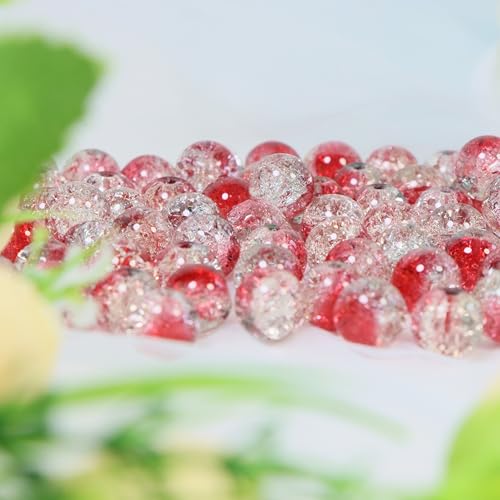 100Pcs 10mm Crackle Glass Beads for Jewelry Making - Round Spacer Crystal Beads Bulk, DIY Craft Supplies for Necklace Bracelet Earrings (Red Light Green Transparent) - color: Red Light Green Transparent
