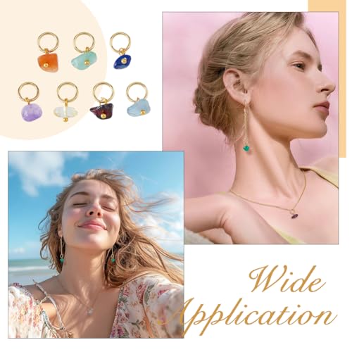SUPERFINDINGS 84Pcs 7 Colors Natural Stone Pendants Mixed Gemstone Charms with Light Gold Stainless Steel Jump Ring Mixed Color Dangle Charms for Earring Necklace Bracelet Jewelry Making 14mm - color: Golden