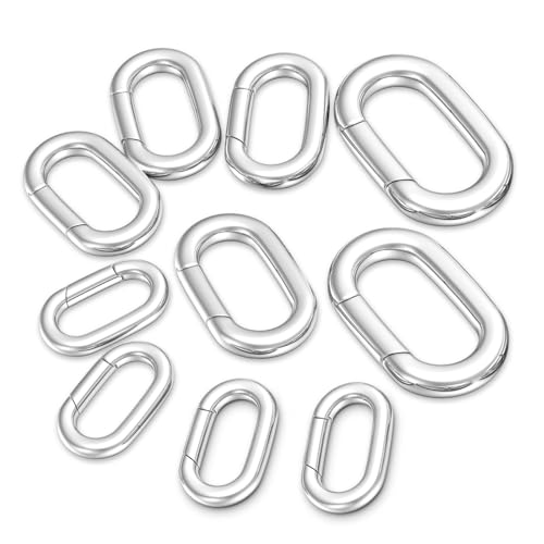 10Pcs Oval Clasp Carabiner Necklace Clasps and Closures, Spring Ring Clasp Pearl Necklace Enhancer Connector for Jewelry Bracelet Making - color: Silver, size: 4 Pcs Small + 4 Pcs Medium + 2 Pcs Large