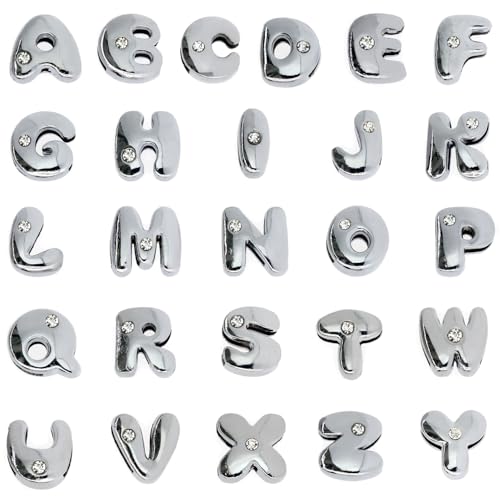 stino 100 Gram Metal Charms for Jewelry Making, Silver & Gold Plated, Bulk Pack for Bracelets, Necklaces, Crafts - color: Bubble Letter (52 Pcs）
