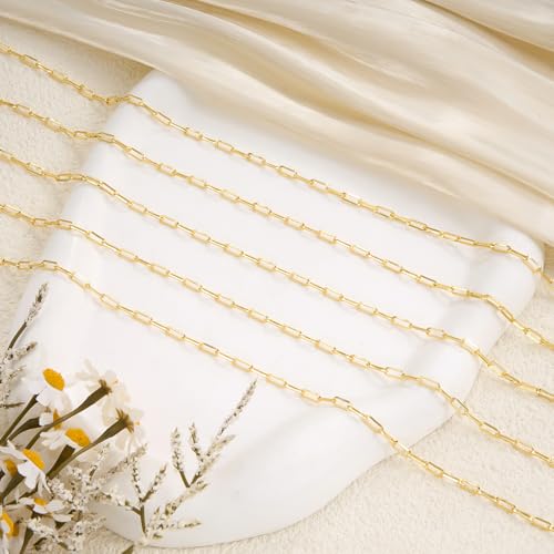 5 Meters Stainless Steel Chains Bulk on Spool Paperclip Link Chain for Jewelry Making with Jump Rings and Lobster Clasps - color: Paperclip Gold