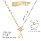 Yoosteel Pearl Initial Necklace for Women, Dainty Pearl Chain Choker Initial Necklaces for Women Toggle Clasp Paperclip Link Chain Necklace Jewelry Gifts - color: Gold, style: N