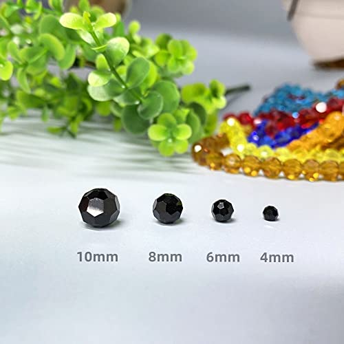 Jmassyang 50 Pieces 10mm Faceted Round Crystal Glass Beads Spacer Beads for Jewelry Making, Bracelets Necklaces Earrings Wind Chimes Suncatchers (Black) - color: Black, size: 10mm
