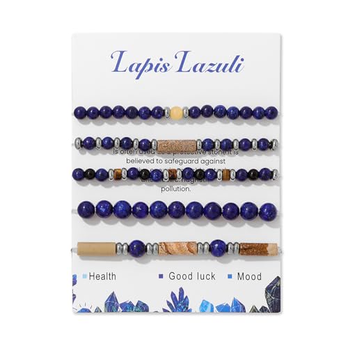 5Pcs Crystal Bracelet for Women Spiritual Natural Stone Bracelet Set Stackable Beaded Bracelets Healing Crystal Bracelet Gemstone Bead Bracelet Beaded Stretch Bracelets for Women - style: Lapis Lazuli