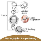 925 Sterling Silver Magnetic Necklace Clasp Rhodium Plated Round Magnetic Clasps for Necklaces Jewelry Lock with Lobster Clasp for Women Women 2.50 Grams Gifts - color: Silver