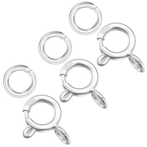 OHINGLT 925 Sterling Silver Spring Ring Clasp with Closed Jump Rings,Round Trigger Lobster Clasp for Bracelet Necklace Connectors DIY Jewelry Making Supplies Made in Italy - color: 3Pcs Silver, size: Small 0.2in (5mm)