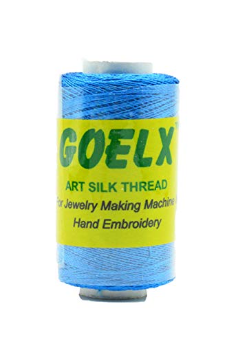 Goelx Silk Thread by Shade No for Jewelry, Tassel Making, Embroidery, Crafts, Shiny Soft Thread Spools - Blue - 187 - color: Blue - 187