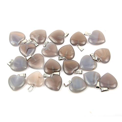 LE SKY 20 Pcs natural stone pendants heart shape healing stone charms for jewelry making - color: grey agate