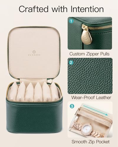 VLANDO Gifts for Teachers,Travel Jewelry Box with 6 Velvet Jewelry Zipper Pockets Jewelry Case Premium Petal Hardware Travel Jewelry Organizer Graduation Gifts (Green) - color: 6PCS-Green
