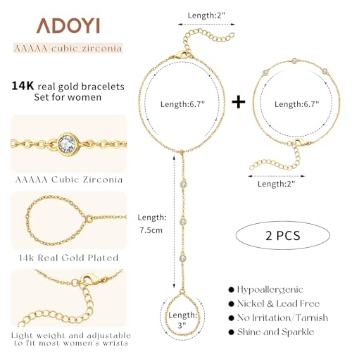 adoyi Gold Bracelets for Women, 14K Gold Plated Stackable Bracelet Stack Set Adjustable Charm Paperclip Chain Cuban Link Layered Waterproof Jewelry Sets Gifts for Womens - color: Gold Style B