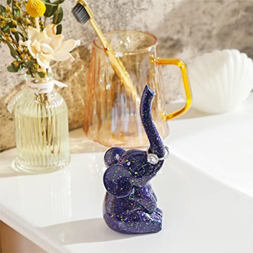PUDDING CABIN Purple Elephant Ring Holder Cute Ring Organizer Stand Display, Unique Elephant Gift for Women Mom Mother's Day Birthday Engagement Bridesmaid Christmas Gift - style: Purple Elephant
