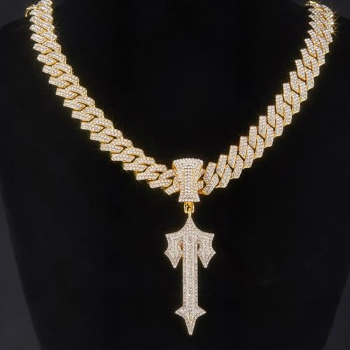 Ice Out Chain for Men Premium Zircon Stones Hypoallergenic Durable Hip-Hop Streetwear Chain Necklace Men - color: Gold, style: Trapstar