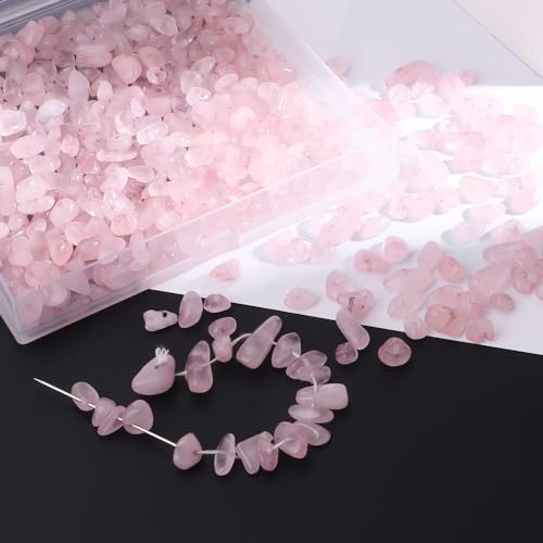 400pcs Natural Chip Stone Beads Rose Quartz 5-8mm Irregular Gemstones Healing Crystal Drilled DIY Loose Rocks Bead Crystal for Bracelet Necklace Jewelry Making Crafting - color: Rose Quartz