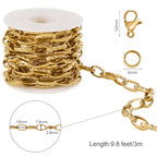 SMYHTGLIF 9.8 Feet Unwelded Embossed Oval Paperclip Chain Bulk Roll Gold Stainless Steel Chain for Jewelry Making DIY Craft Jewelry with Lobster Clasps and Jump Rings - color: Embossed Paperclip Gold