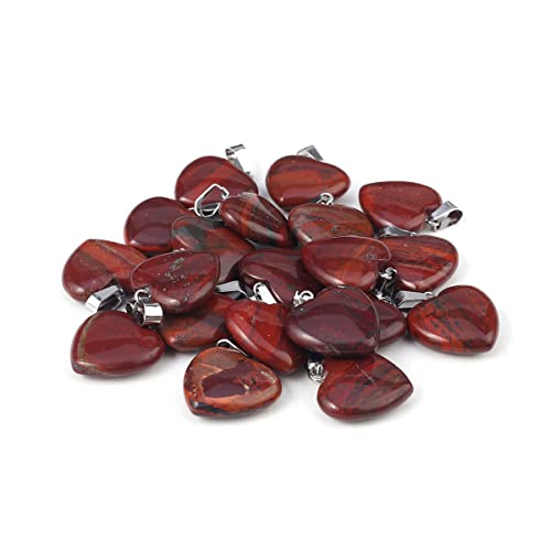 LE SKY 20 Pcs natural stone pendants heart shape healing stone charms for jewelry making - color: rainbow stone