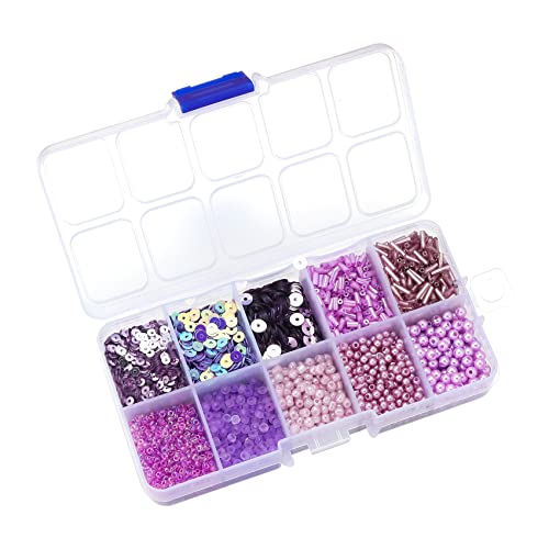 Assorted Beads for Jewelry Making, Glass Seed Bugle Tube Beads Loose Sequins Multiple Sizes for Crafts Sewing Jewelry Making - color: Light purple