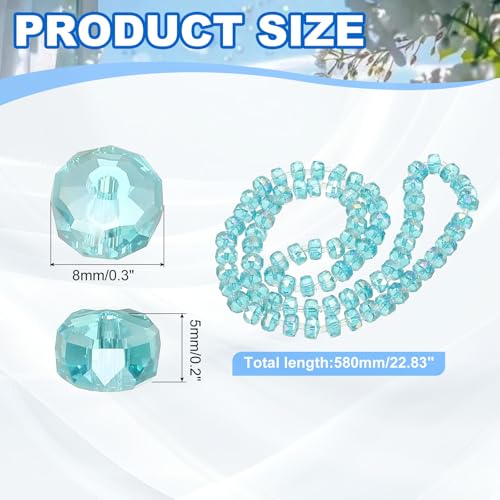 PATIKIL 75 Pcs 8mm OD 5mm Thick Crystal Glass Beads, Rondelle Crystal Beads Faceted Cut Gemstone Strand with Spacer Beads for Craft, Bracelet, Necklace, Lake Blue - color: Lake Blue