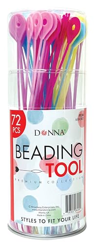 DONNA EZ Beader Hair Threading Tool – 72pcs Beading Loops for Kids Hair Beads, Braiding, Ponytails & Craft Accessories – Flexible Plastic Threader for Quick Styling – Assorted Colors