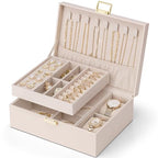 VLANDO 2 Layer Jewelry Boxes Large Jewelry Organizer for Women Removable Jewelery Tray for Watch Necklace Earrings Rings Bracelets Mothers Gifts Mom Gifts(Apricot White) - color: 04-Apricot Pink-Watch Pillow