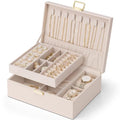 VLANDO 2 Layer Jewelry Boxes Large Jewelry Organizer for Women Removable Jewelery Tray for Watch Necklace Earrings Rings Bracelets Mothers Gifts Mom Gifts(Apricot White) - color: 04-Apricot Pink-Watch Pillow