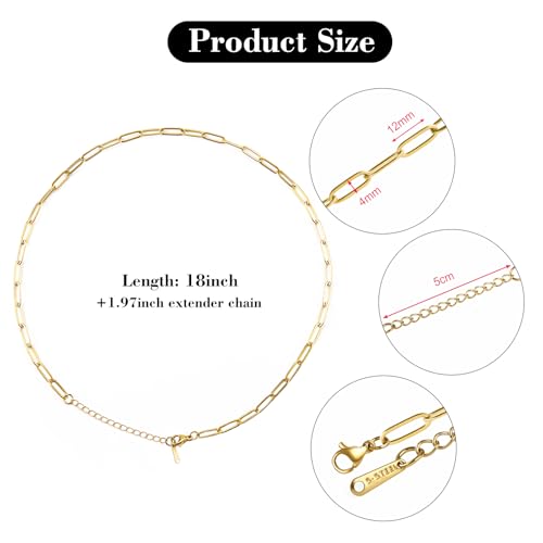 YOUBEIYEE 10 Pack 4mmx12mm Paperclip Necklace Chains Bulk Gold Plated Stainless Steel Necklace Chain Kit - color: Gold, size: 18inch (4x12mm)