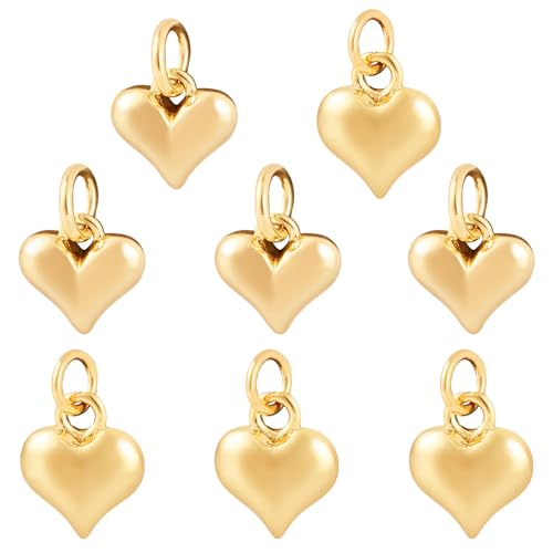 FASHEWELRY Real 18K Gold Plated Heart Charms Platinum Brass Pendants with Loop for Bracelets Necklace DIY Jewelry Making, Wedding, Mother's Day Festival Gifts - color: 1 color-gold