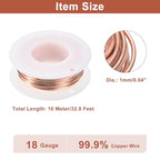 uxcell Soft Copper Wire (18 Gauge, 32.8 FT), 99.9% Pure Bare Copper Wire 1mm Solid Craft Wire for DIY Crafting Gardening Decoration (10Meter) - size: 18 Gauge x 32.8 FT