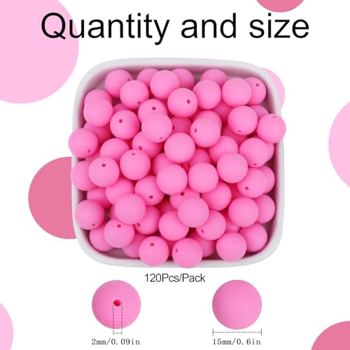 MAIBAOTA 120 Pcs Pink Silicone Beads (15 mm) for Keychain, Pens, Bracelet, Necklace Making - Bulk Pack with Boxed Kits - color: Pink