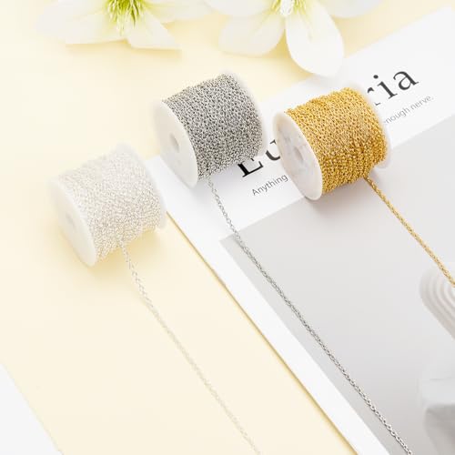 60 Feet Metal Iron Jewelry Chains 2 mm Bulk Gold and Silver Necklace Link Chains for Jewelry Making (Gold) - color: Gold