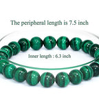 8mm Natural Gemstone Stretch Bracelet, Handmade Unisex Crystal Bracelets for Meditation, Yoga, Spiritual Healing & Positive Energy - color: Malachite