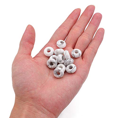BEADIA Natural White Howlite Rondelle Stone with Large Hole (5.5mm) Loose Semi Gemstone Beads for Jewelry Making 14mmx7.5mm 12pcs - color: White Howlite, size: 14mm x 7.5mm