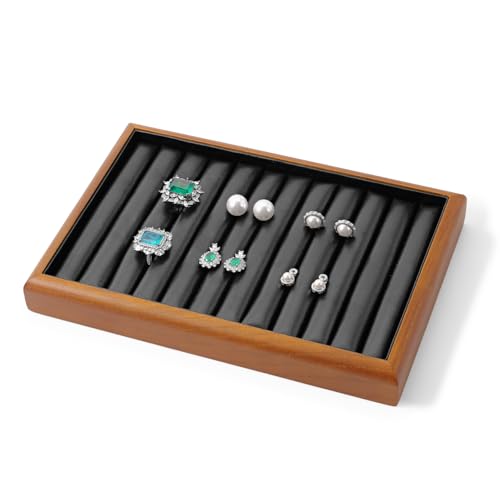 Solid Wood Jewelry Ring Display Tray Jewelry Drawer Organizer Showcase Display Organizer Tray for Rings Stud Earrings(Black) - color: Black, size: Ring Tray