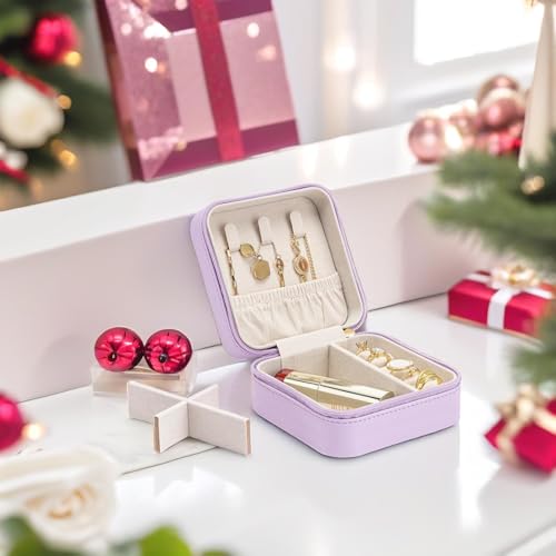 Vlando Small Faux Leather Travel Jewelry Box Organizer Display Storage Case for Rings Earrings Necklace, Purple - color: Purple