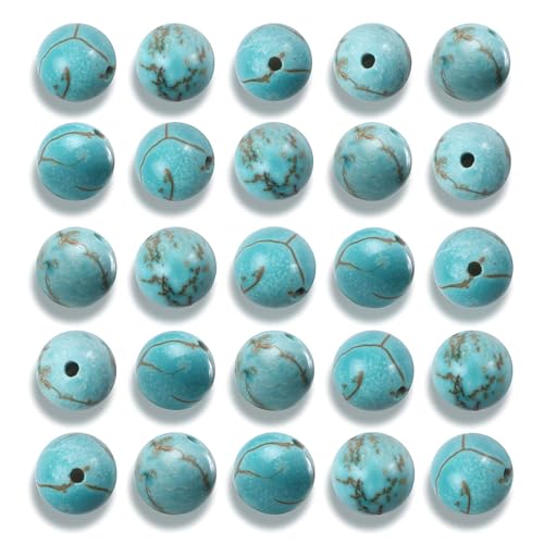 100Pcs 10mm Natural Smooth Turquoise Gemstone Beads Round Loose Stone Beads for Jewerly Making with Crystal Stretch Cord - color: Turquoise, size: 10mm