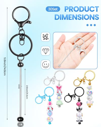 RQAYE 30pcs Beadable Keychains keychain bulk kit cute blank bead keychain strip DIY men's and women's making supplies crafts, jewelry, bag accessories, customized project gifts (Black) - color: Black