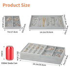 Fixwal Jewelry Organizers and Storage, 14in Stackable Jewelry Drawer Organizer, Set of 5 Jewelry Trays with Removable Dividers, Multi-Layer Tray for Earrings Necklaces Bracelets Watches, Grey