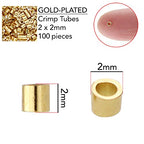 The Beadsmith Tube Crimp Beads, 2 x 2mm, 100 Pieces, Gold Color, Uniform Cylindrical Shape, No Sharp Edges, Designed to Secure The Ends of Jewelry Stringing Wires and Cables - size: Small