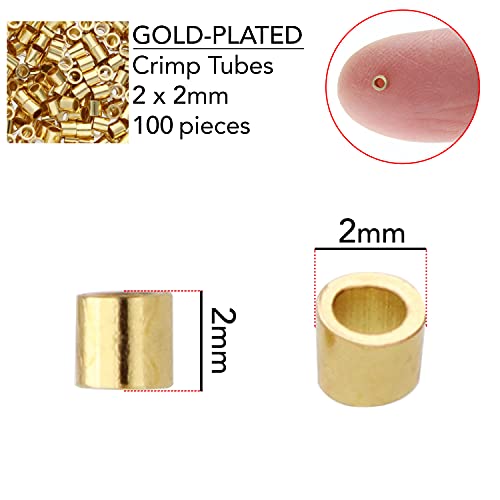 The Beadsmith Tube Crimp Beads, 2 x 2mm, 100 Pieces, Gold Color, Uniform Cylindrical Shape, No Sharp Edges, Designed to Secure The Ends of Jewelry Stringing Wires and Cables - size: Small