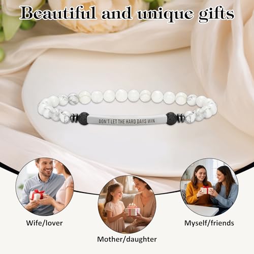 INSYOHO Dont Let the Hard Days Win Bracelet – Inspirational Healing Crystal Bracelet for Women & Men, Agate & Amethyst Beaded Adjustable, Motivational Gift for Stress Relief & Positivity - color: White turquoise