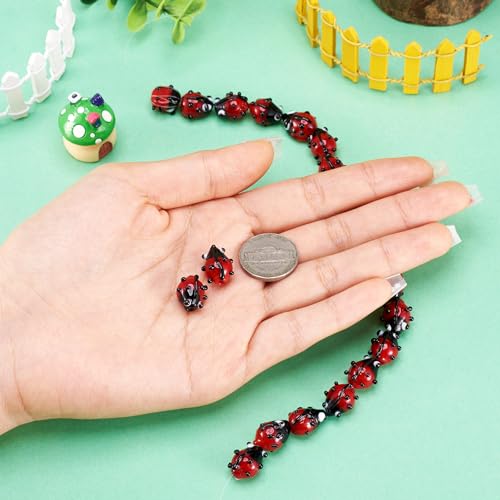 Cheriswelry 20pcs/Strand Red Ladybug Handmade Lampwork Beads Cute Animal Insect Loose Spacer Beads Ornament Charms 12~14mm Hole: 1~2mm for DIY Craft Earring Bracelet Necklace Jewelry Making - color: Ladybug-Red