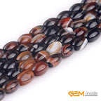 GEM-Inside 6x9mm Natural Brown Botswana Onyx Agate Stone Semi Precious Rice Olive Oval Chakras Beads for Jewelry Making DIY Handmade Craft Supplies 15" - size: Brown-6x9mm